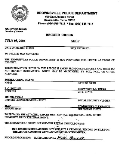 No Criminal Record Form & Police Letter